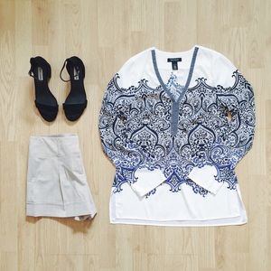 White House Black Market Paisley Boho Embellished Blouse | Size 0